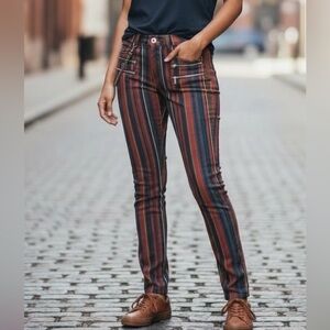WEWOREWHAT Rocker Low Rise, Brn/Red/Blue Stripped Jeans. Size 32. NWOT